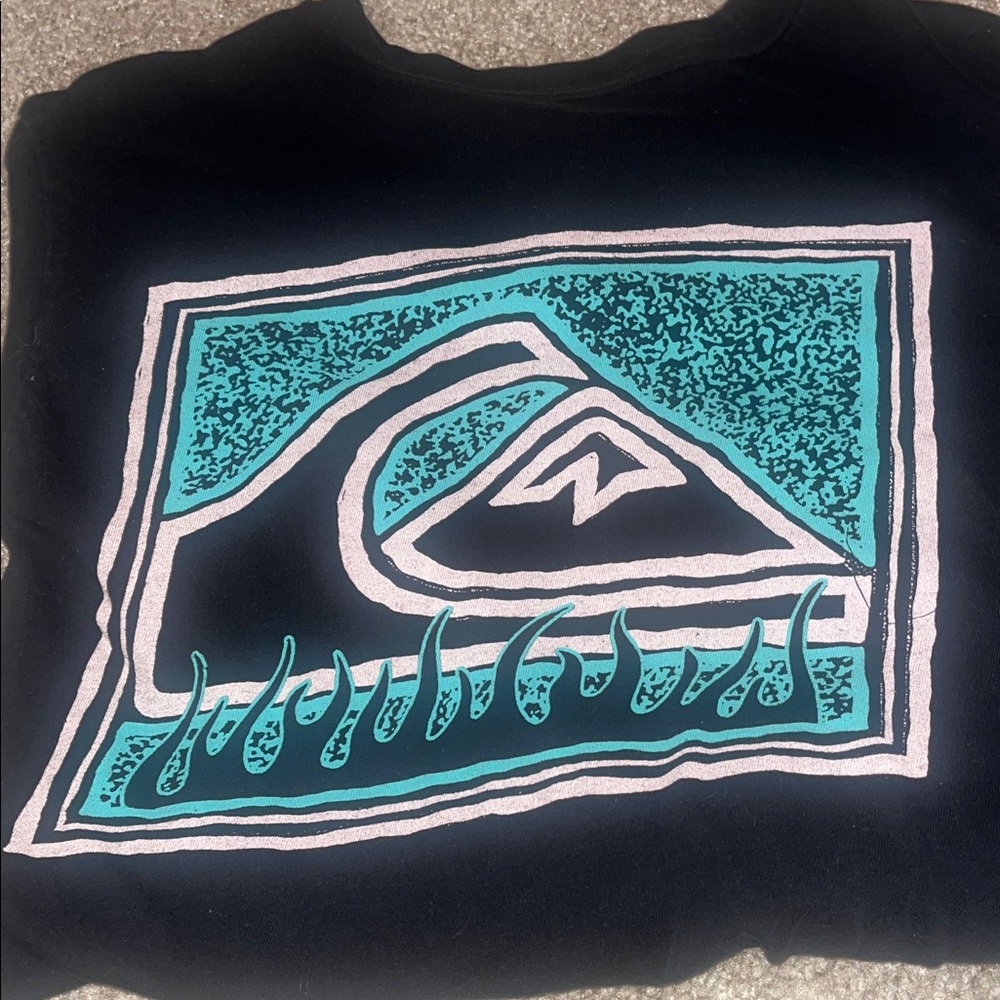 Quiksilver Mens Black & Teal Wave Sweatshirt (Men’s Small Fits Like kids 14/16 - Picture 2 of 4
